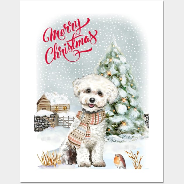 Bichon Frise Merry Christmas Santa Dog Wall Art by Puppy Eyes